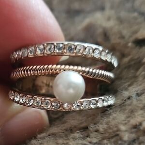 Elegant Pearl and Crystal Ring Set